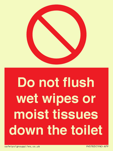 Do not flush wet wipes or moist tissues down the toilet